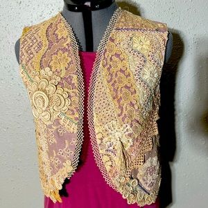 Vintage, handmade, one of a kind antique patchwork lace, embroidered vest